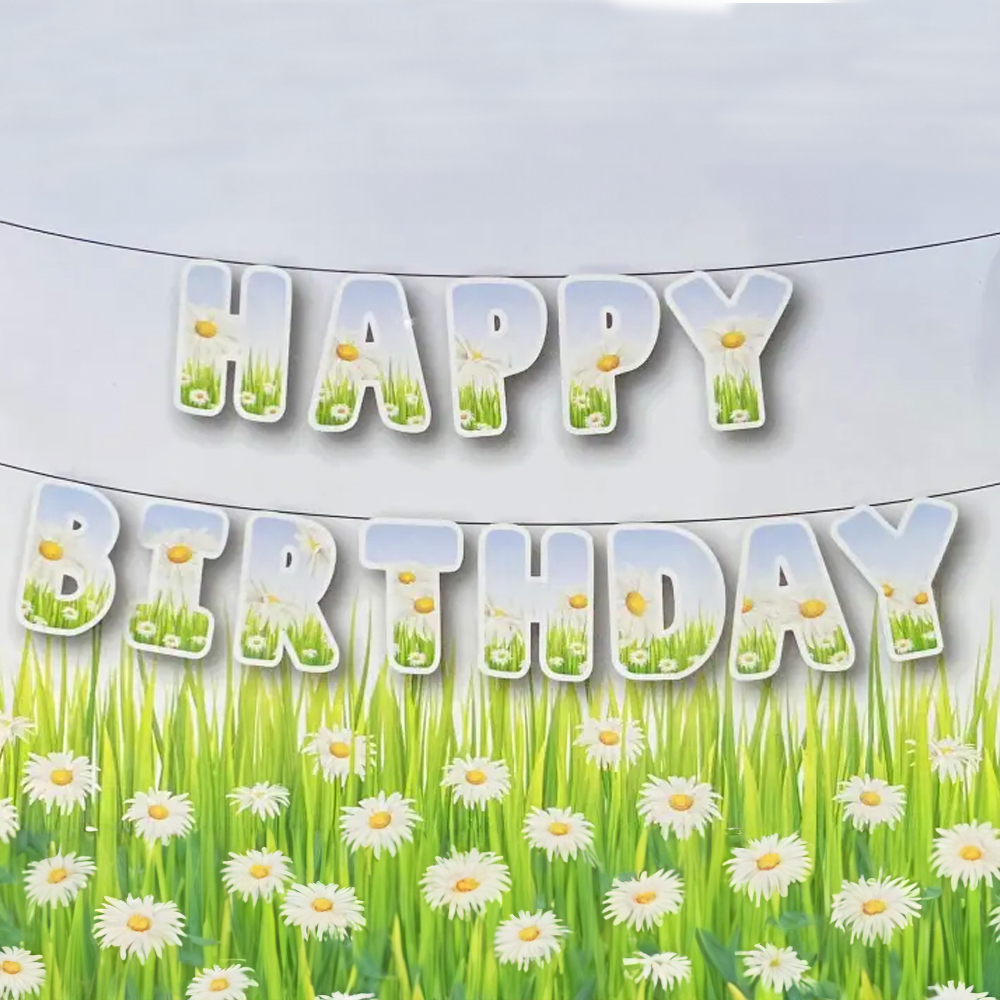 Papatya Temalı Happy Birthday Banner