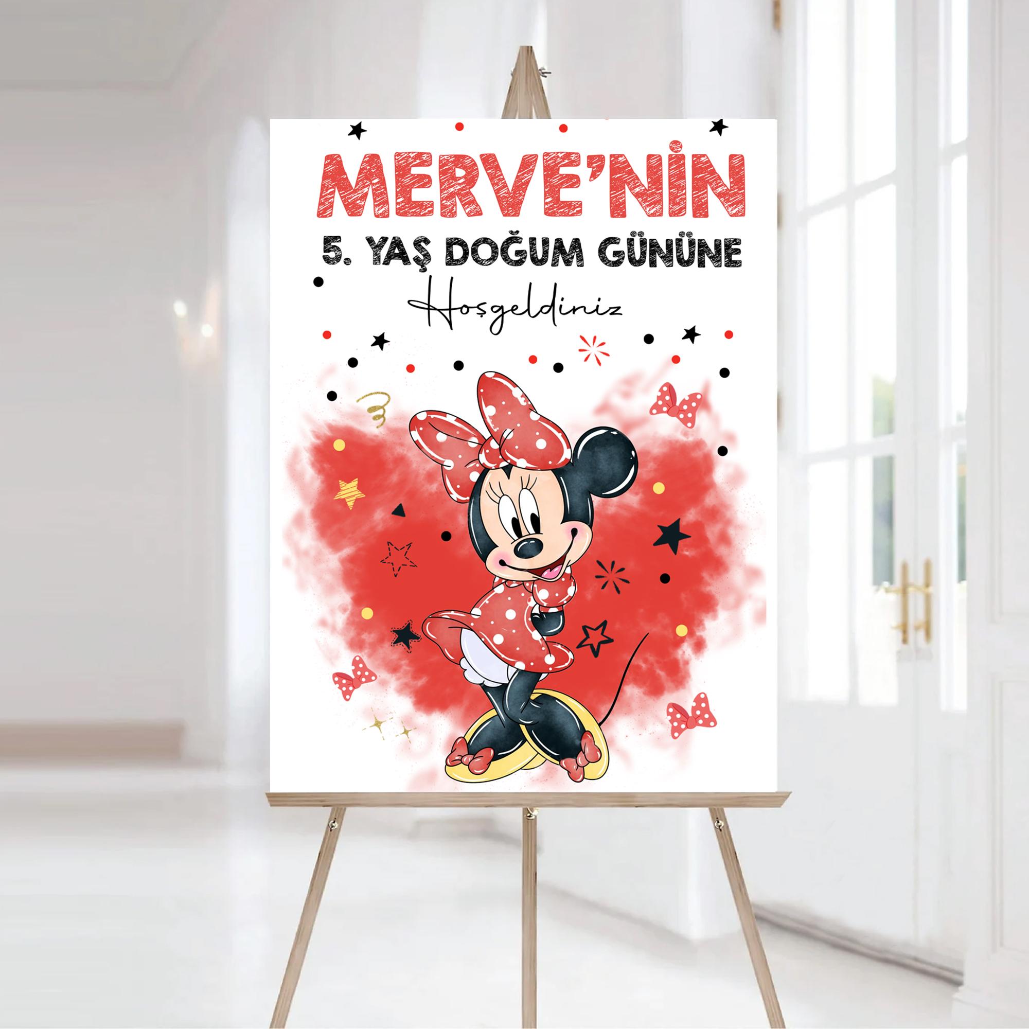 Minnie Mouse Kırmızı Karşılama Panosu Vinil Branda