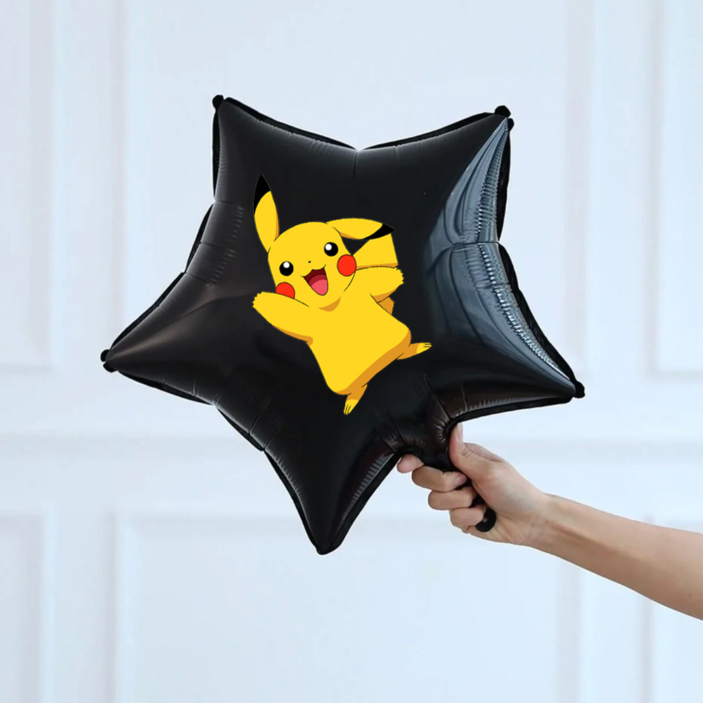 Pikachu Etiketli Siyah Yıldız Folyo Balon