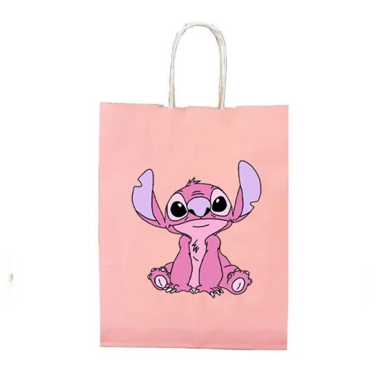 Pembe Stitch Konsepti Karton Hediye Çanta